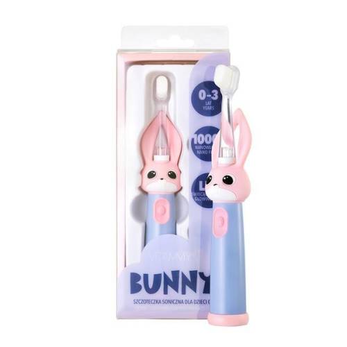 Periuta de dinti electrica Vitammy Bunny Pink - pentru copii 0-3 ani - cu lumina LED si efecte sonore - 24000 de miscari/min - 2 programe de periaj -...