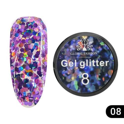 Gel color - Global Fashion - Gliter - cu sclipici - 5 gr - Violet 08