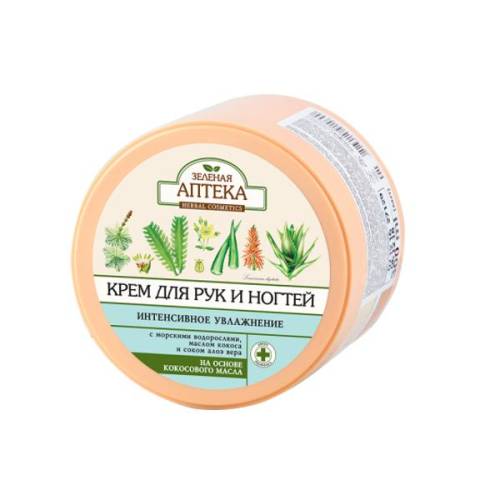 Crema Ultrahidratanta pentru Maini si Unghii cu Extract de Alge Marine si Ulei de Cocos Zelenaya Apteka - 300ml
