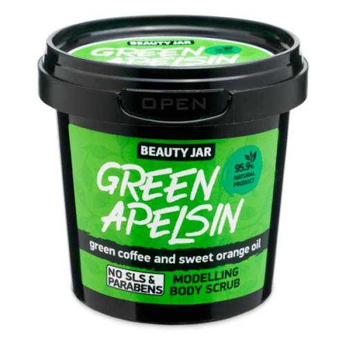 Scrub Modelator pentru Corp cu Cafea Verde si Ulei de Portocala Grean Apelsin Beauty Jar - 200 g