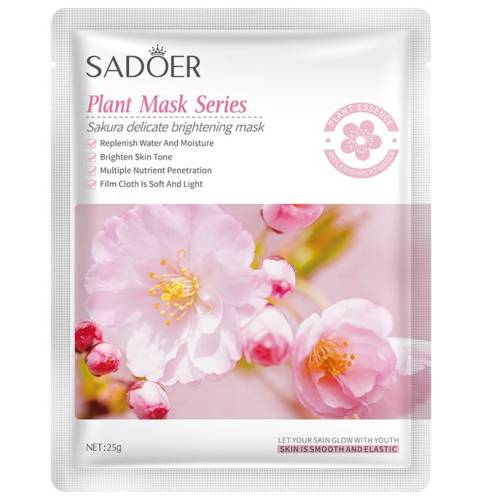 Masca textila pentru ten Sakura SADOER - Efect Anti-Roseata si Luminozitate - 25 g