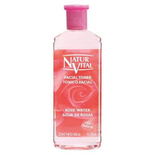 Solutie tonica fara alcool cu efect de iluminare cu apa de trandafiri - Natur Vital facial rose water toner - 300 ml