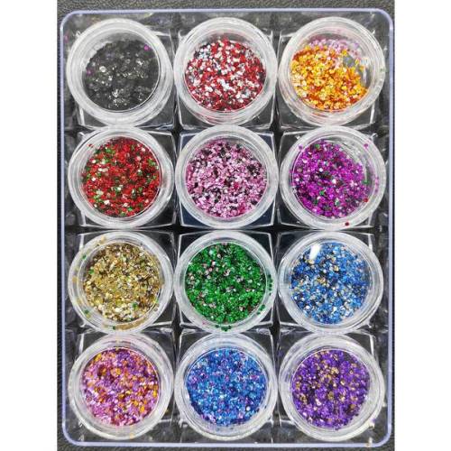 Set 12 decoratiuni unghii - Global Fashion - paiete confetti - Mix de culori
