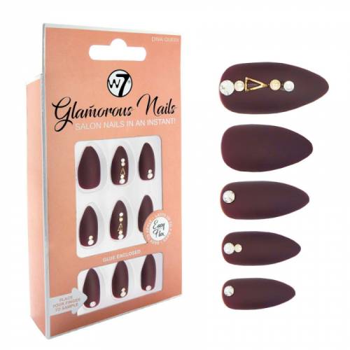 Kit 24 Unghii False W7 Glamorous Nails - Diva Queen - cu adeziv inclus si pila de unghii