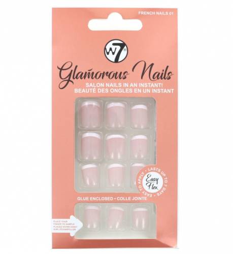 Kit 24 Unghii False W7 Glamorous Nails - French Nails 01 - cu adeziv inclus si pila de unghii