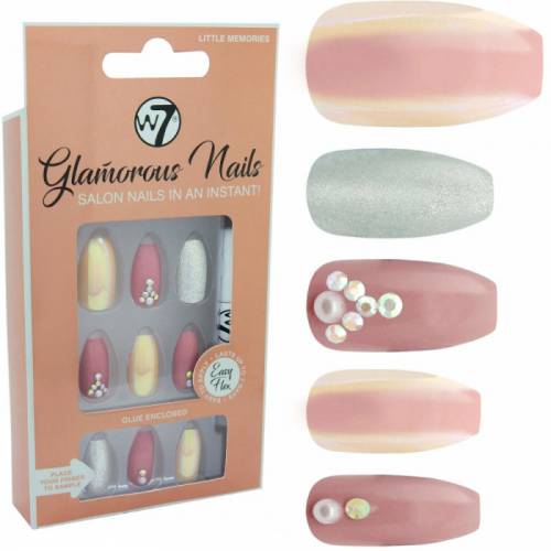 Kit 24 Unghii False W7 Glamorous Nails - Little Memories - cu adeziv inclus si pila de unghii