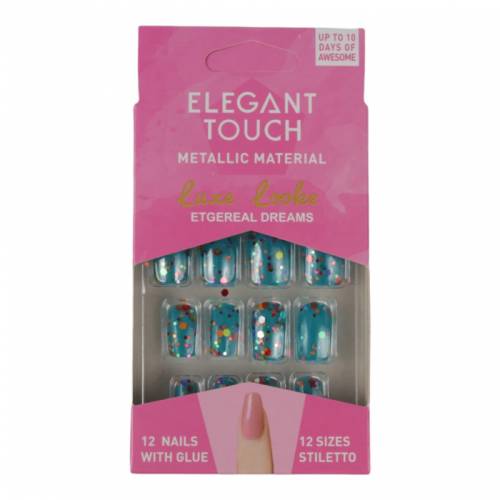 Set 12 Unghii False Elegant Touch - Metallic Material - 07 Albastru
