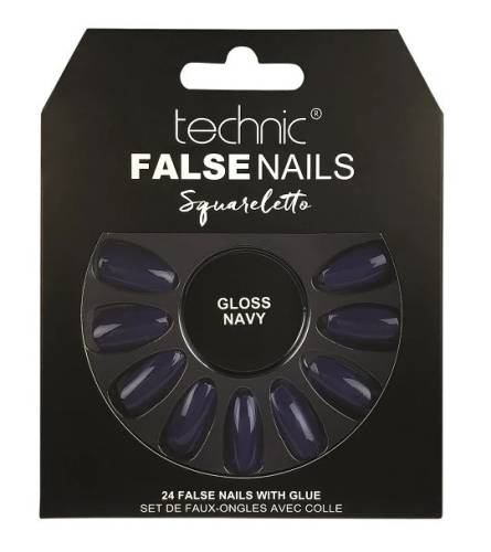 Set 24 Unghii False cu adeziv inclus Technic False Nails - Squareletto - Gloss Navy