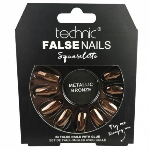 Set 24 Unghii False cu adeziv inclus Technic False Nails - Squareletto - Metallic Bronze