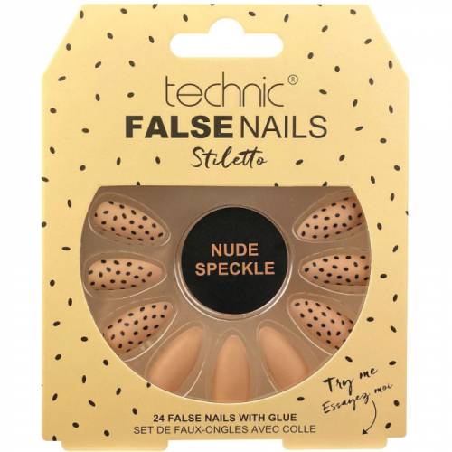 Set 24 Unghii False cu adeziv inclus Technic False Nails - Stiletto - Nude Speckle