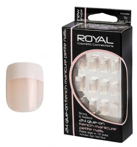 Set 24 Unghii False ROYAL Glue-On Nail French Manicure Petite Nails - Adeziv Inclus 3 g