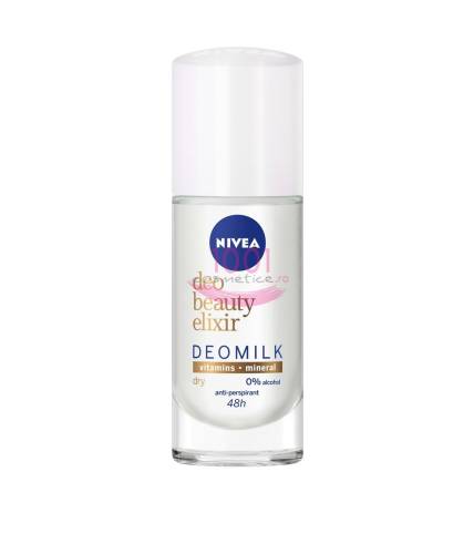 Nivea beauty elixir deomilk dry 48h anti-perspirant deodorant roll on femei