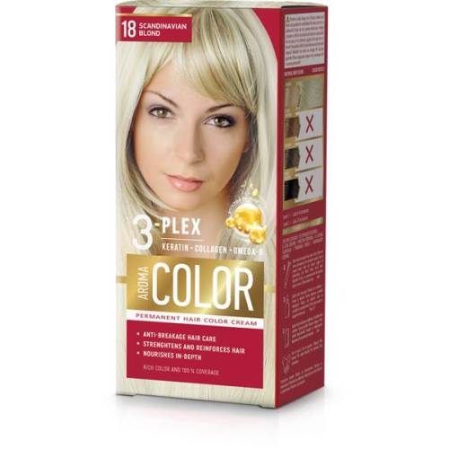 Vopsea Crema Permanenta - Aroma Color 3-Plex Permanent Hair Color Cream - nuanta 18 Scandinavian Blond - 90 ml