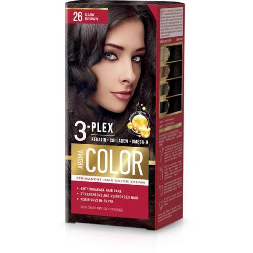 Vopsea Crema Permanenta - Aroma Color 3-Plex Permanent Hair Color Cream - nuanta 26 Dark Brown - 90 ml